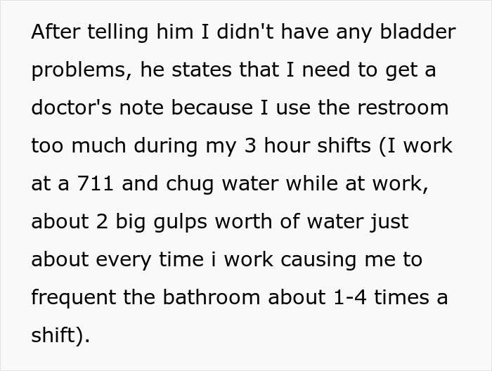 Person Doesn't Know How To Respond To Boss Asking Them How Many Times They Used The Bathroom