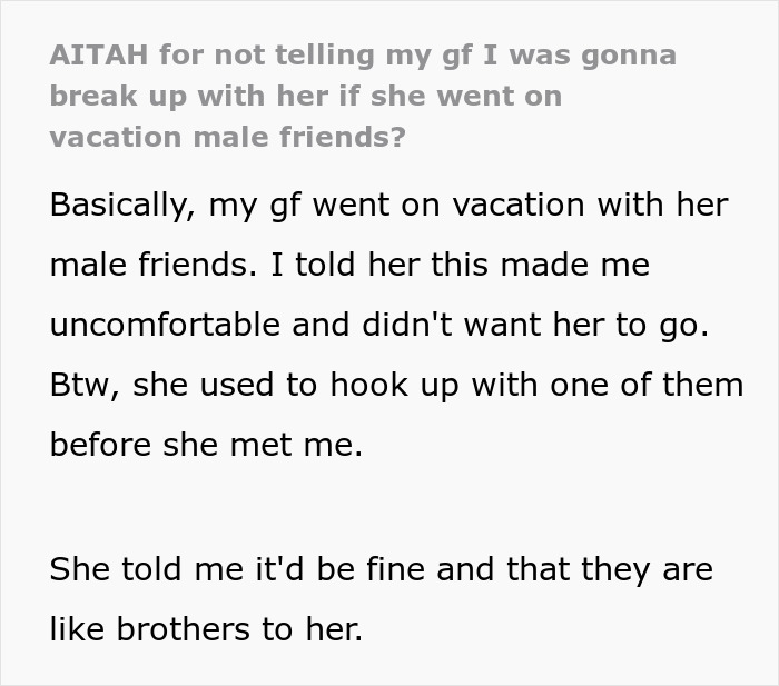 Woman Upset BF Didn’t Warn Her That Her Vacation With Her Ex Means They’re Breaking Up
