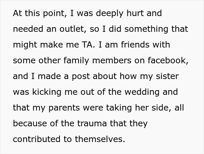 “AITA For Refusing To Go To My Sister's Wedding, Knowing It Means Our Family Won't Attend?”