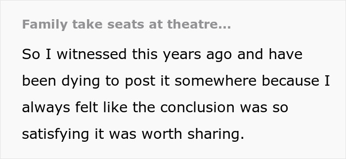 Entitled Family Takes Reserved Theatre Seats, Gets Instant Karma