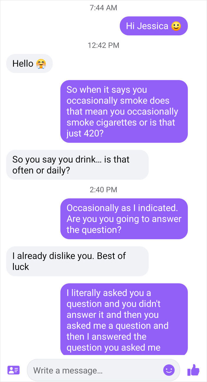 I Made It Clear On My Profile That I Occasionally Drink However It Just Says That They Occasionally Smoke And For Some Reason Just Because They Said That They Occasionally 420 Doesn't Necessarily Me And That's What They Meant In The Smoking Portion Of Their Dating Profile
