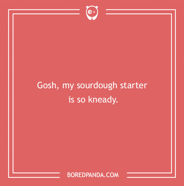 Bread pun: "Gosh, my sourdough starter is so kneady" on a red background.