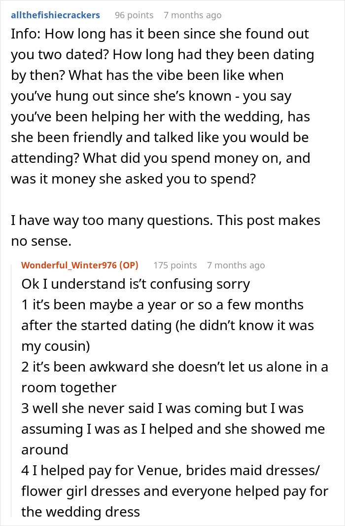 Woman Offended She Was Uninvited From Her Cousin’s Wedding With Her Ex, Tells Everyone About It Woman Offended She Was Uninvited From Her Cousin’s Wedding With Her Ex, Tells Everyone About It