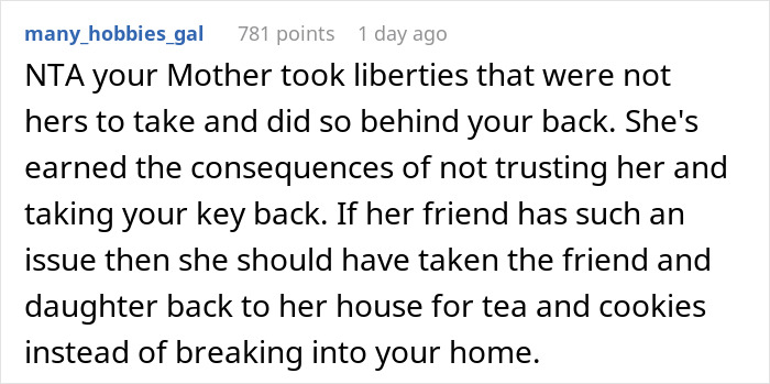 Person Goes Vacationing, Refuses To Bail Out Mom From The Police As She Breaks Into Their House