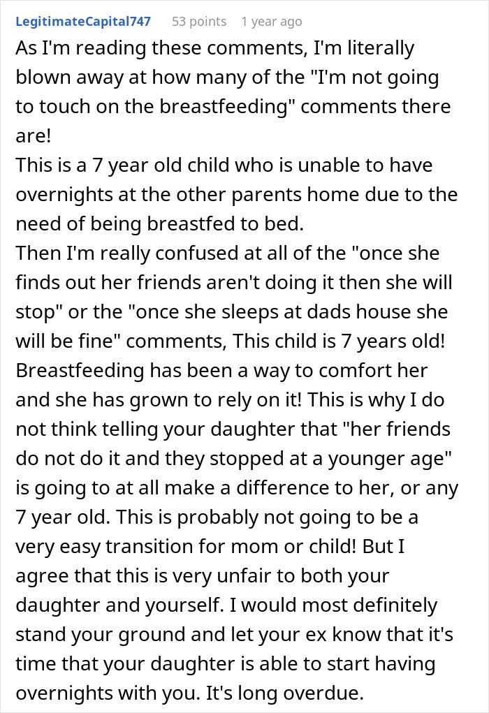 Dad Is Fed Up With Ex-Wife Breastfeeding 7 Y.O Daughter And Saying She’ll Stop “When She’s Ready”