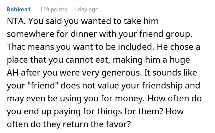 Friend Offers To Pay For Friend's B-Day Dinner, Refuses When They See Where He Chose