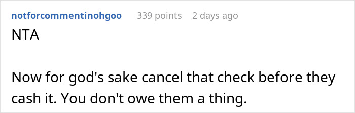 Person Writes A Check As A Refund For What Their Parents 'Wasted' On Them, Then Kicks Them Out