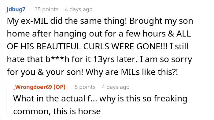 Woman Stops Talking To Her MIL After She Cuts All Of Her Son’s Hair Off Without Permission Woman Stops Talking To Her MIL After She Cuts All Of Her Son’s Hair Off Without Permission