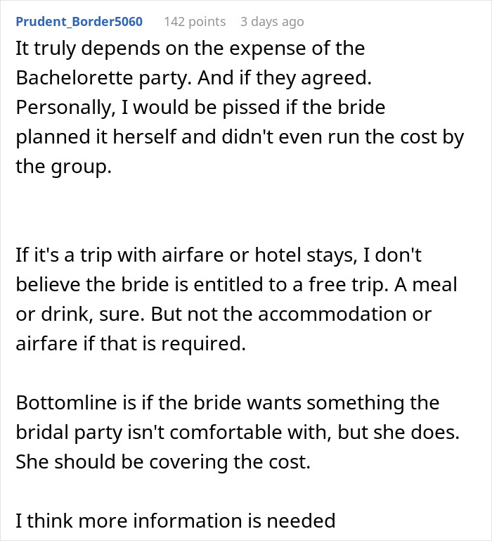 “Is It Too Much To Expect A Little Spoiling?”: Bride Upset After Covering Bachelorette Costs “Is It Too Much To Expect A Little Spoiling?”: Bride Upset After Covering Bachelorette Costs