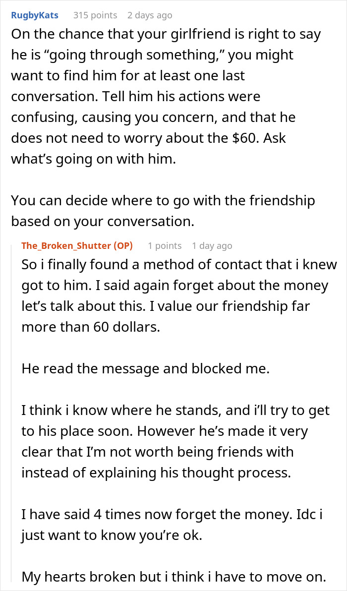 Guy Blocks Best Friend Of 15 Years Over $60 Concert Mishap: “He Was Sorry” Guy Blocks Best Friend Of 15 Years Over $60 Concert Mishap: “He Was Sorry”