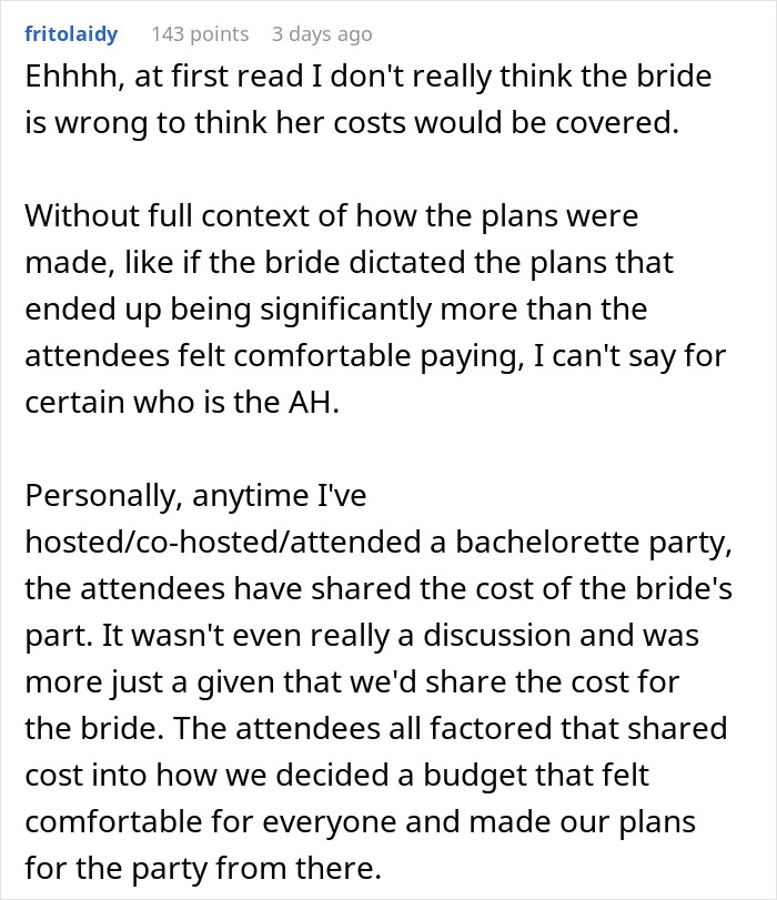 “Is It Too Much To Expect A Little Spoiling?”: Bride Upset After Covering Bachelorette Costs “Is It Too Much To Expect A Little Spoiling?”: Bride Upset After Covering Bachelorette Costs