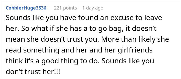 Husband Wants A Divorce After Finding Wife’s “Go Bag”, Gets A Reality Check Online Husband Wants A Divorce After Finding Wife’s “Go Bag”, Gets A Reality Check Online