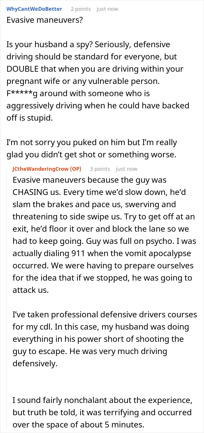 Pregnant Woman Gets Carsick Just As An Aggressive Driver Pulls Up Next To Her Window Pregnant Woman Gets Carsick Just As An Aggressive Driver Pulls Up Next To Her Window