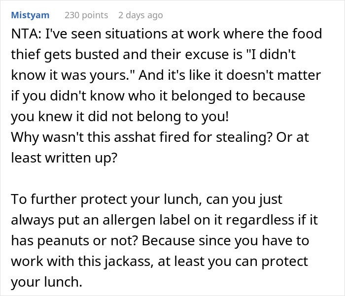 Woman Faces Backlash At Work After A Food Thief With A Severe Allergy Steals Her Lunch Woman Faces Backlash At Work After A Food Thief With A Severe Allergy Steals Her Lunch