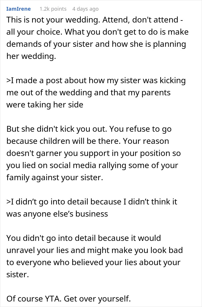 Woman Seeks Support After Being “Uninvited” From Sister’s Wedding, Gets Dragged Instead