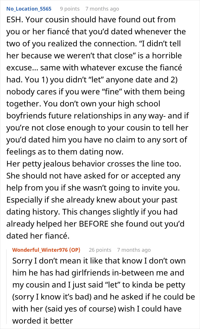 Woman Offended She Was Uninvited From Her Cousin’s Wedding With Her Ex, Tells Everyone About It Woman Offended She Was Uninvited From Her Cousin’s Wedding With Her Ex, Tells Everyone About It