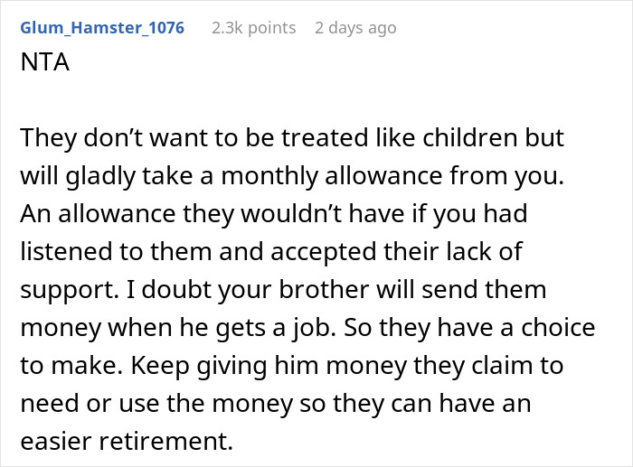 Parents Upset Daughter Cut Their Allowance By $200, The Amount They Kept Transferring To Her Brother Parents Upset Daughter Cut Their Allowance By $200, The Amount They Kept Transferring To Her Brother