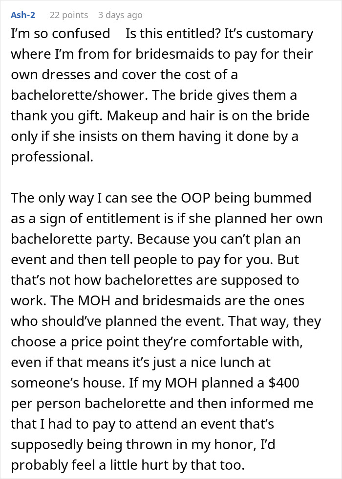 “Is It Too Much To Expect A Little Spoiling?”: Bride Upset After Covering Bachelorette Costs “Is It Too Much To Expect A Little Spoiling?”: Bride Upset After Covering Bachelorette Costs