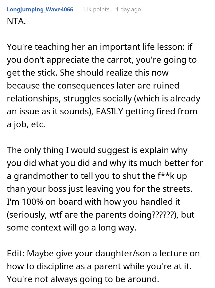 Grandparent Asks The Net If They Were Too Harsh For Calling Out Their Entitled Granddaughter