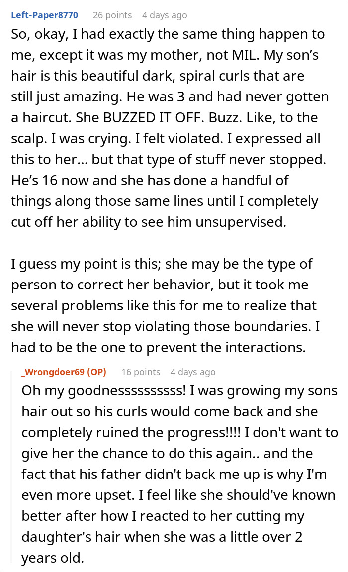 Woman Stops Talking To Her MIL After She Cuts All Of Her Son’s Hair Off Without Permission Woman Stops Talking To Her MIL After She Cuts All Of Her Son’s Hair Off Without Permission