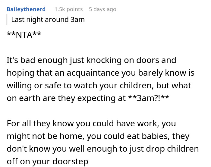 "They Call Me Evil And Rude": Couple Asks Neighbor To Take Kids At 3am, Are Shocked To Be Told ‘No’ "They Call Me Evil And Rude": Couple Asks Neighbor To Take Kids At 3am, Are Shocked To Be Told ‘No’