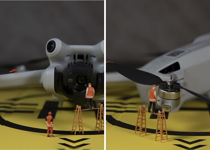 “Little World”: I Photographed The ‘Inspection’ Of The Drone Done By Miniature Figurines