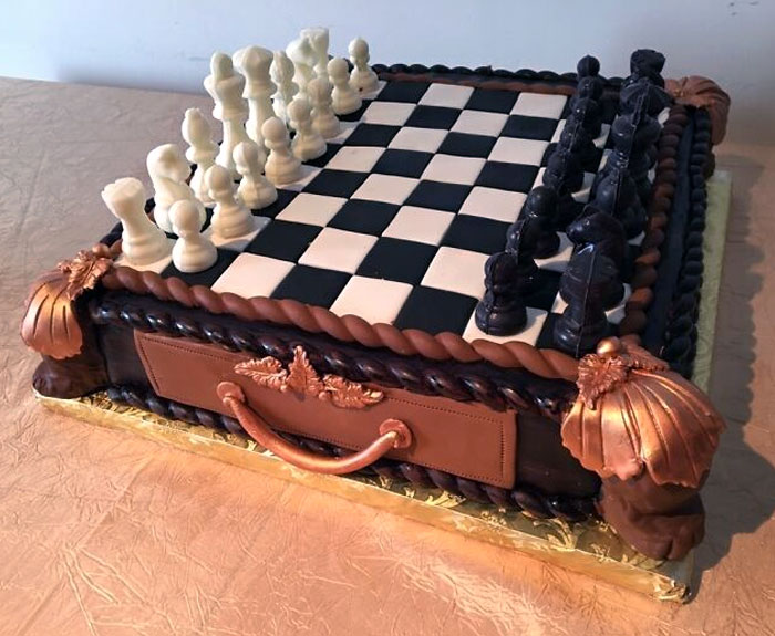 This Is A Cake We Made For A Groom. The Pieces Are Chocolate. Everything Is Edible