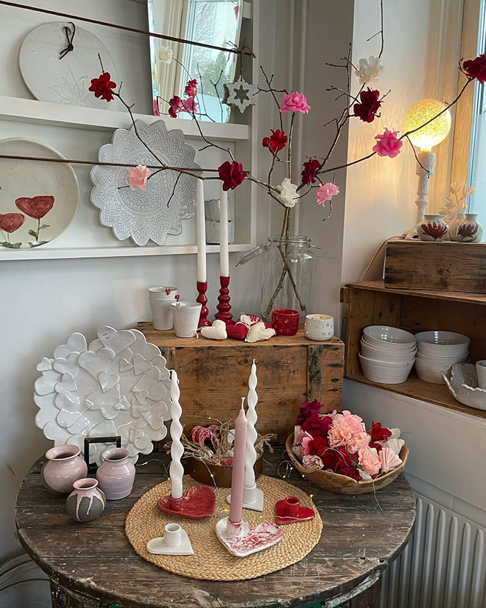 I Decorated My Little Table In The Workshop. It's Full Of Red, Pink And Hearts. Perfect For Valentine's Day 
