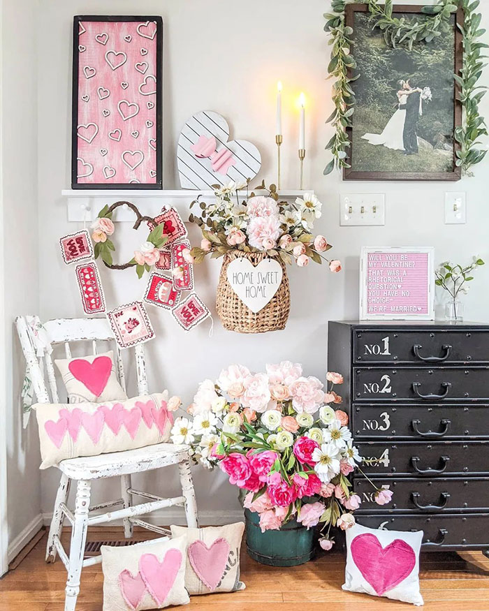 I Decorated For Valentine's Day With Pops Of Pink And Red