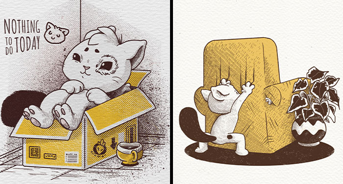 I Make Cute Illustrations Featuring An Introverted Cat That Is Just Living Its Life (20 New Pics)