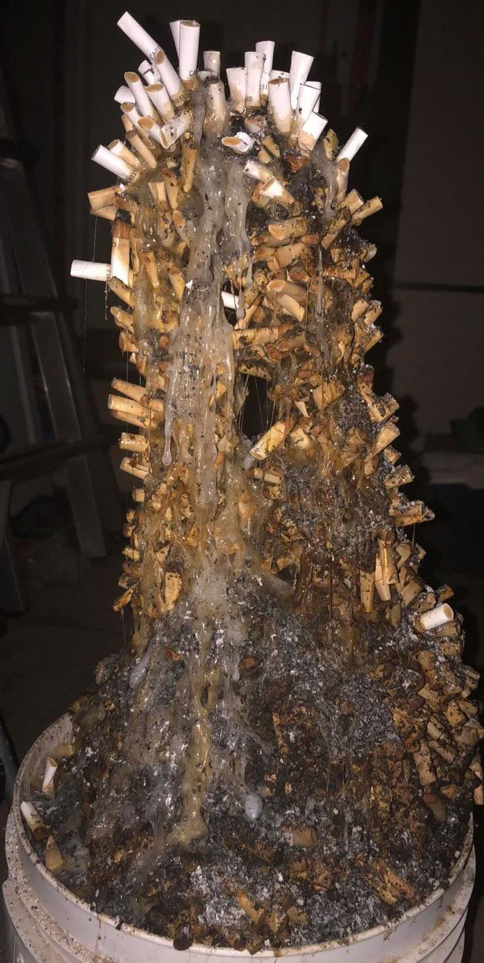 Tower Made From Chewing Tobacco Spit And Cigarette Butts. Please Excuse Me While I Toss Myself From The Nearest Balcony