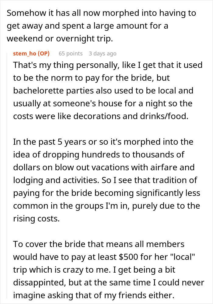 “Is It Too Much To Expect A Little Spoiling?”: Bride Upset After Covering Bachelorette Costs “Is It Too Much To Expect A Little Spoiling?”: Bride Upset After Covering Bachelorette Costs