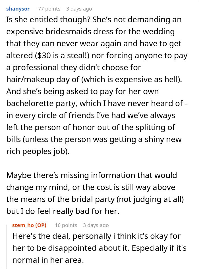 “Is It Too Much To Expect A Little Spoiling?”: Bride Upset After Covering Bachelorette Costs “Is It Too Much To Expect A Little Spoiling?”: Bride Upset After Covering Bachelorette Costs