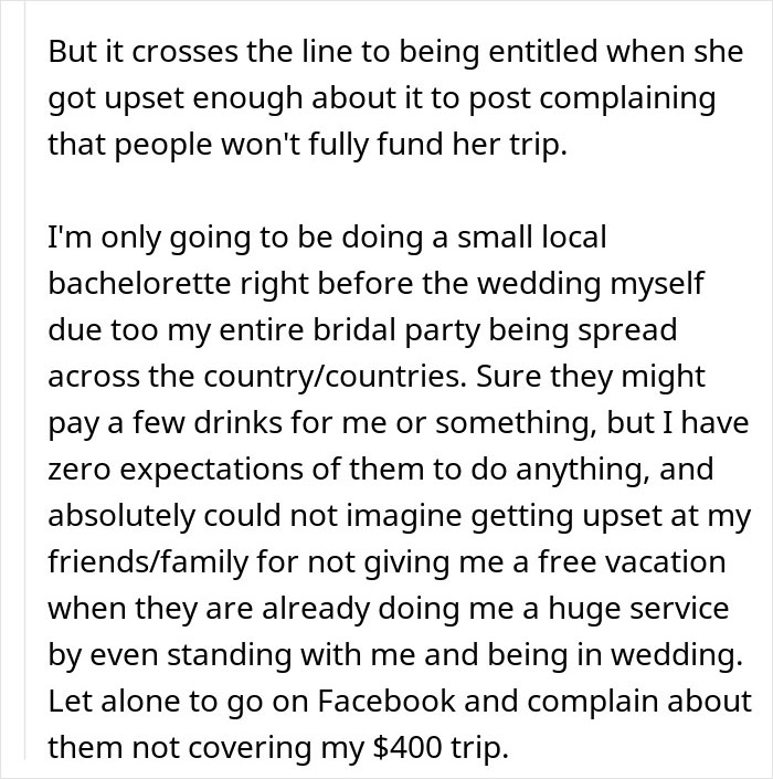 “Is It Too Much To Expect A Little Spoiling?”: Bride Upset After Covering Bachelorette Costs “Is It Too Much To Expect A Little Spoiling?”: Bride Upset After Covering Bachelorette Costs