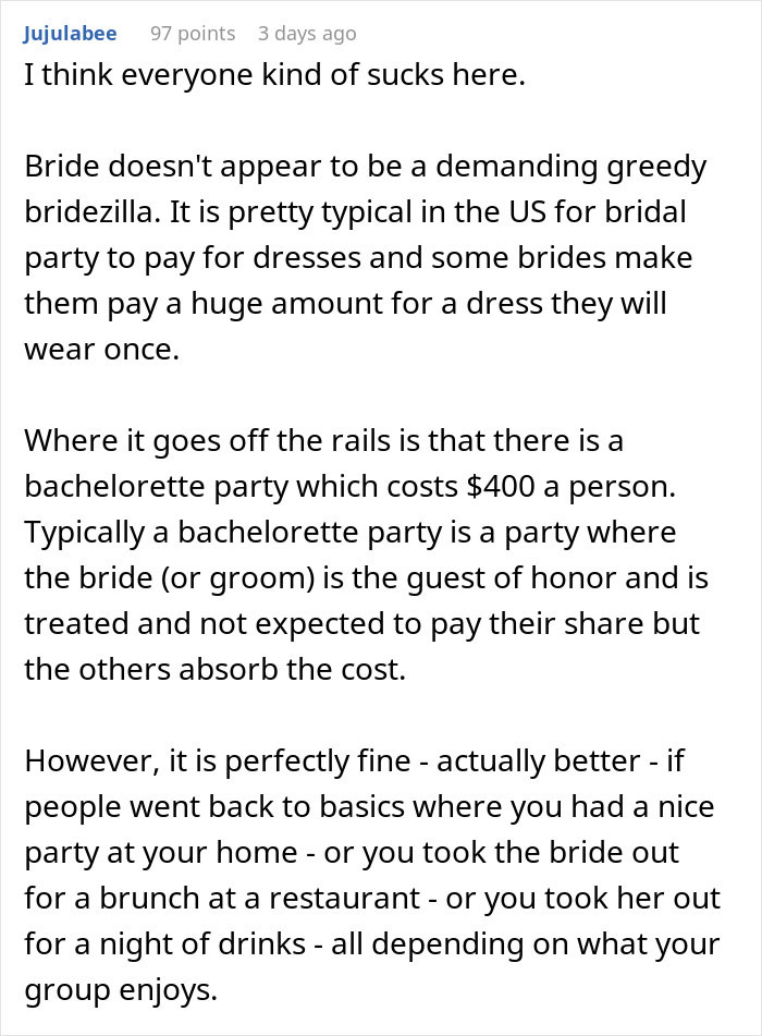 “Is It Too Much To Expect A Little Spoiling?”: Bride Upset After Covering Bachelorette Costs “Is It Too Much To Expect A Little Spoiling?”: Bride Upset After Covering Bachelorette Costs