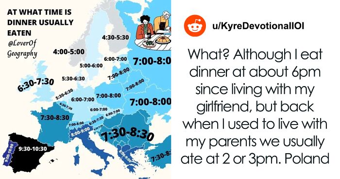 This Map Of ‘Usual Dinner Times’ In Europe Is Going Viral And Sparking Discussions
