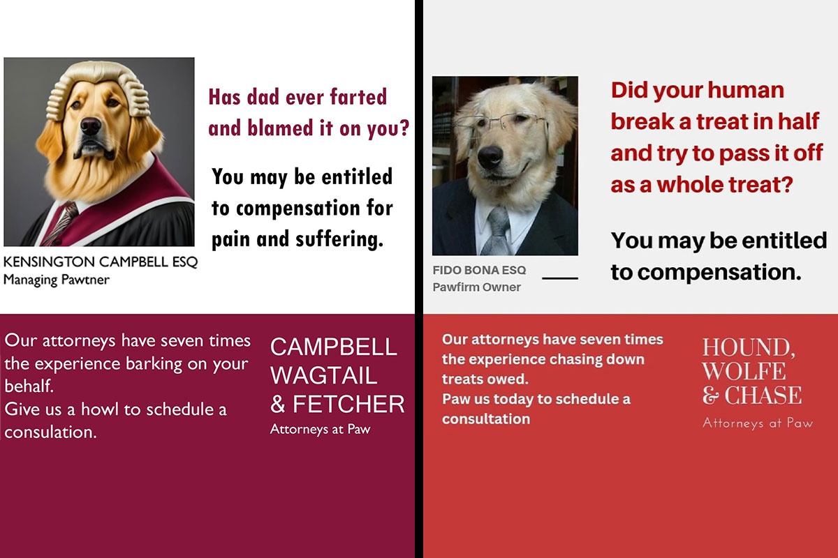 11 Parody Ads For All The Dogs Seeking Attorney Services By Kensington