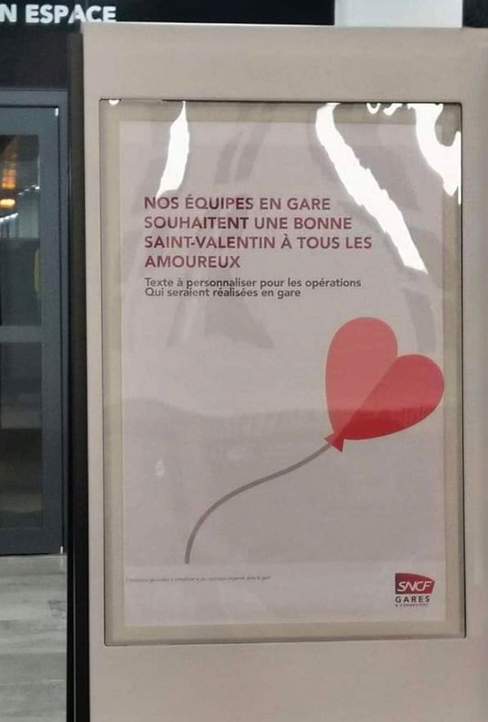Poster For Valentine's Day. The Text In Black Means "Text To Personalize With What The Train Station Will Do"