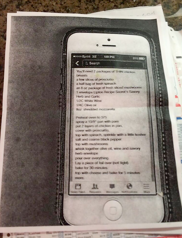 My Friend's Mom Photocopied Her Phone For Some Recipes