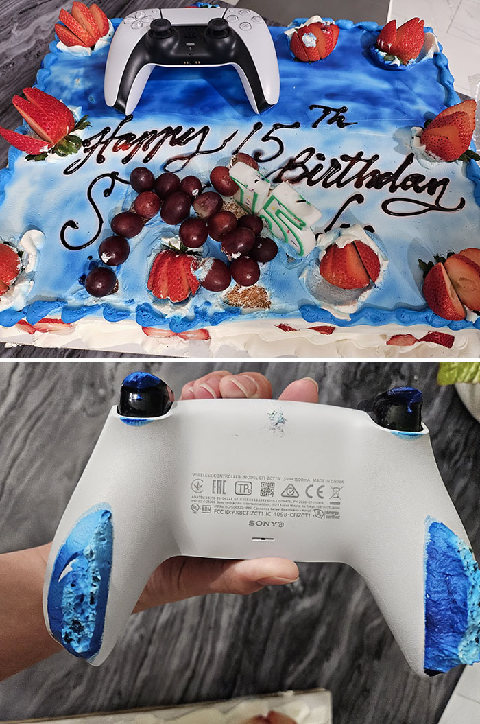 My Mom Thought My Controller Would Be A Good Birthday Cake Decoration And It's Not Coming Off