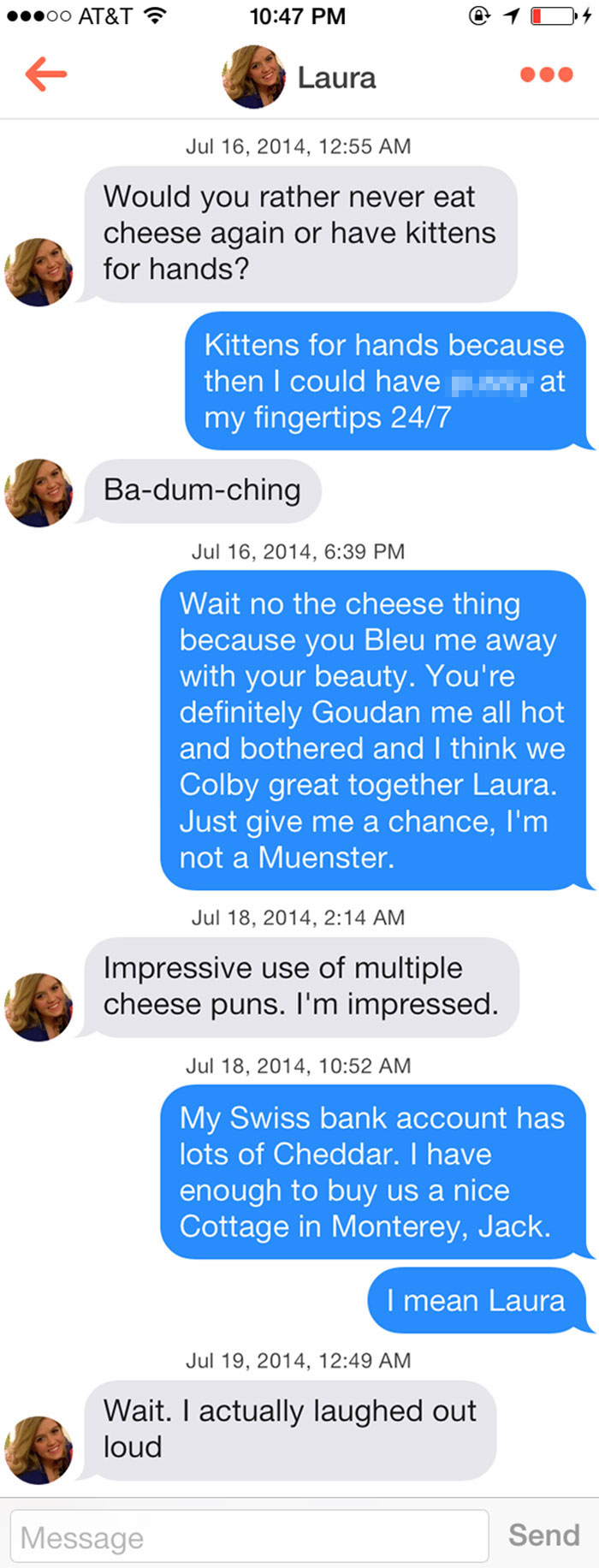 man and woman flirting using puns as pick up lines 