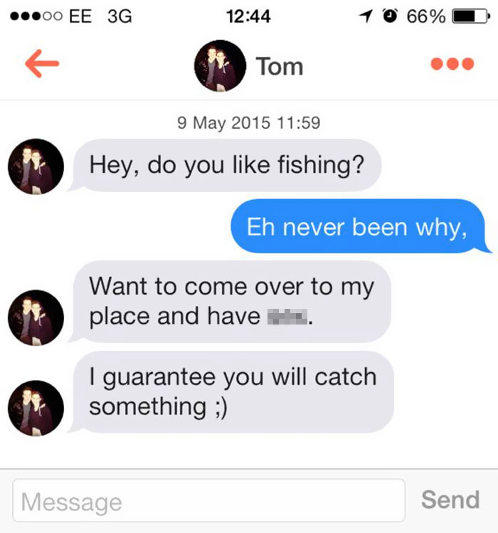 man flirting with woman using fishing pun 