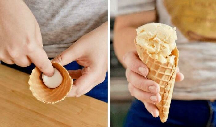 When Making Ice Cream Cones For The Kids (Or Yourself) Put A Marshmallow At The Bottom Before Adding Ice Cream. It Stops Any Drips That May Leak Out From The Bottom Of The Cone