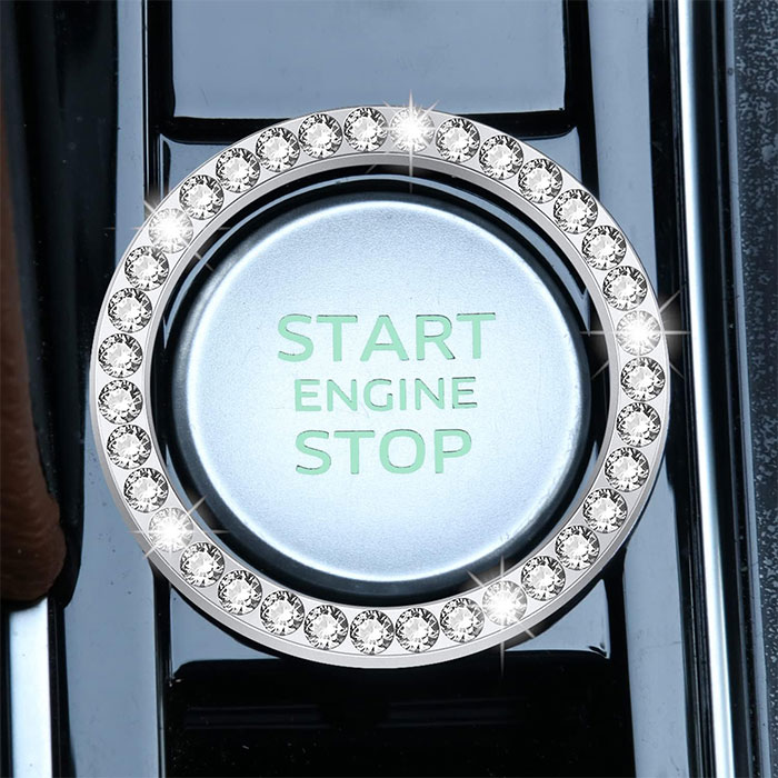 Level Up Your Car's Glam With These Crystal Rhinestone Engine Stop Rings, Perfect For Adding Bling To Your Drive!