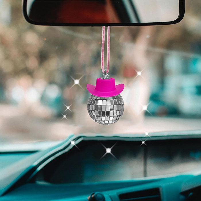 Sparkle Up Your Drive With A Pink Disco Ball And Cowboy Hat Combo That Makes Every Ride A Dance Party!