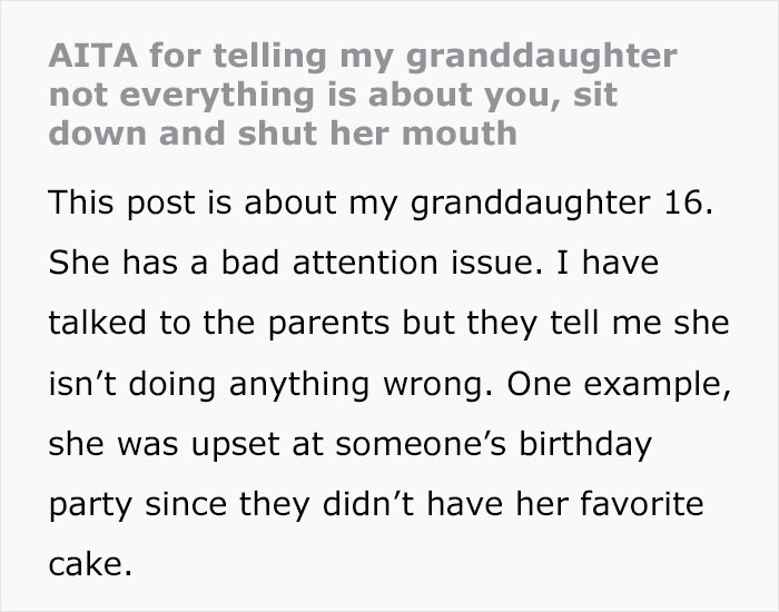 Grandparent Asks The Net If They Were Too Harsh For Calling Out Their Entitled Granddaughter