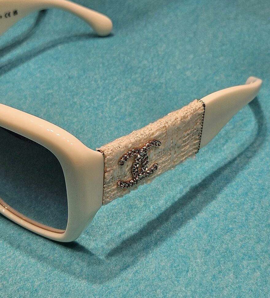 Chanel Sunglasses With White Fabric Around The Temples. Because Nobody Wears Make Up When Wearing These