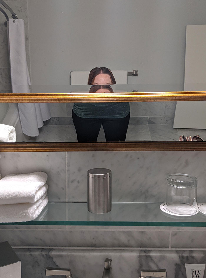 This Bathroom Mirror In My Hotel Room. I'm 5'2" And Can't Use The Bathroom Mirror. No Step Stool Provided
