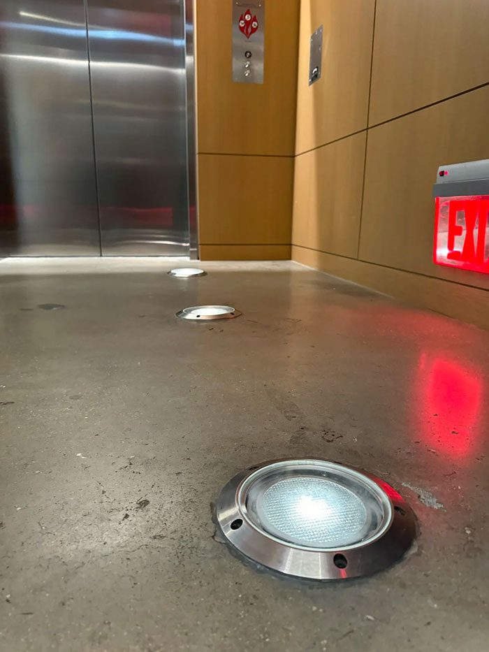 Floor Lights In Front Of Hotel Elevator. It's Very Easy To Trip Over Them