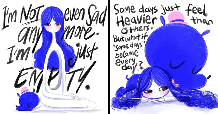 My Comic About A Girl And Her Depression Showcases How They Learn To Live With Each Other (18 Pics)